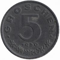 Австрия 5 грошей 1950 год