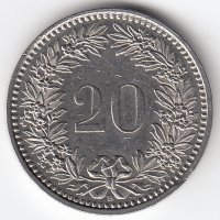 Швейцария 20 раппенов 1992 год