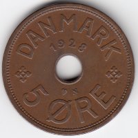 Дания 5 эре 1928 год