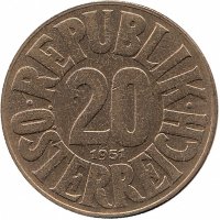 Австрия 20 грошей 1951 год