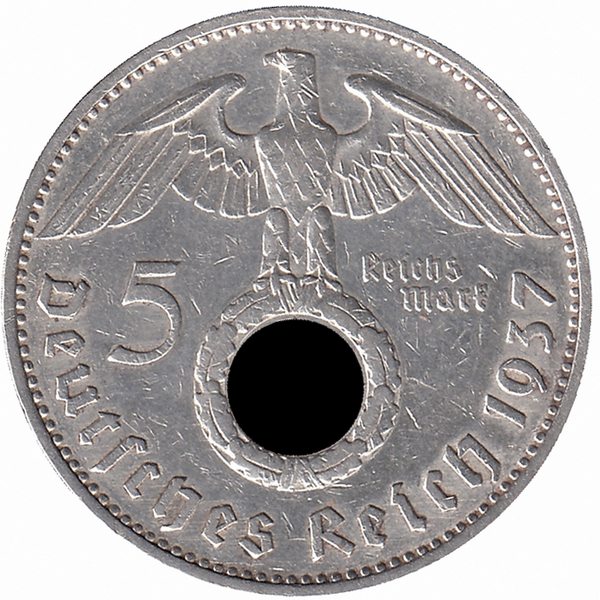 Германия (Третий Рейх) 5 рейхсмарок 1937 год (E)