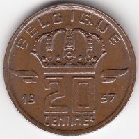 Бельгия (Belgique) 20 сантимов 1957 год