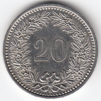 Швейцария 20 раппенов 1993 год