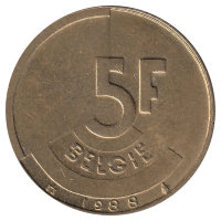 Бельгия (Belgie) 5 франков 1988 год