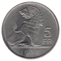 Бельгия (BELGIQUE-BELGIE) 5 франков 1938 год 