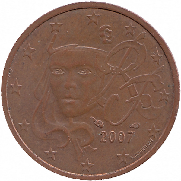 Франция 2 евроцента 2007 год