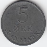 Дания 5 эре 1963 год (цинк)