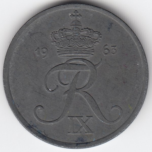 Дания 5 эре 1963 год (цинк)