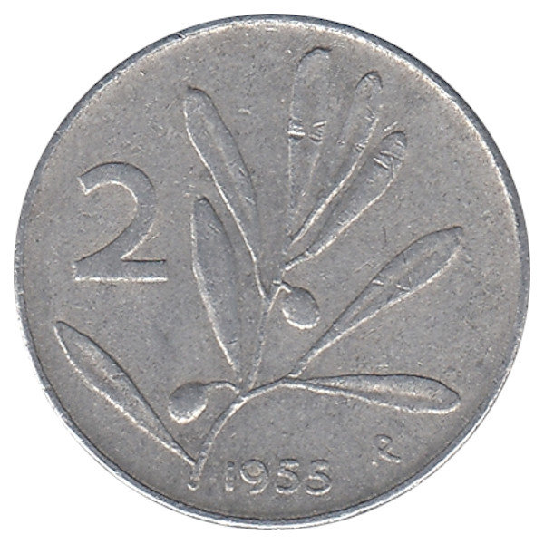 Италия 2 лиры 1955 год