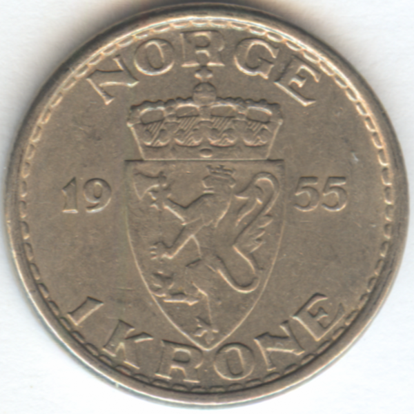 1 крона Норвегия 1955 год 