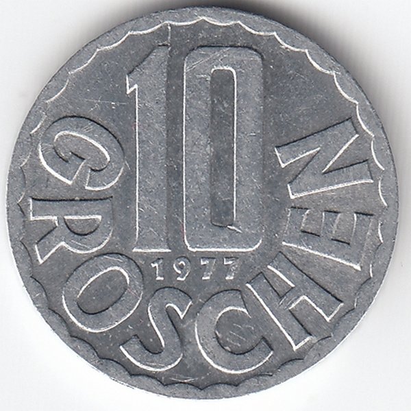 Австрия 10 грошей 1977 год
