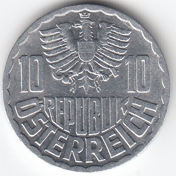 Австрия 10 грошей 1977 год