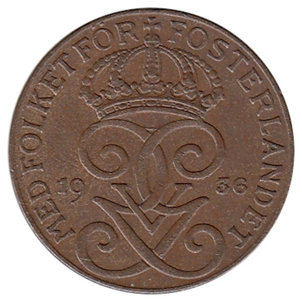 Швеция 1 эре 1936 год (6- короткий хвост)