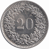 Швейцария 20 раппенов 1974 год