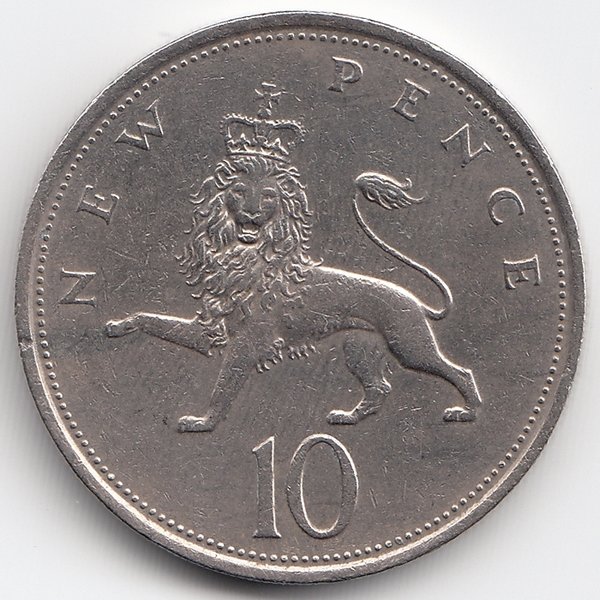 Великобритания 10 новых пенсов 1973 год