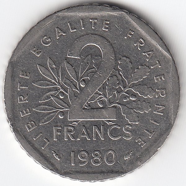 Франция 2 франка 1980 год