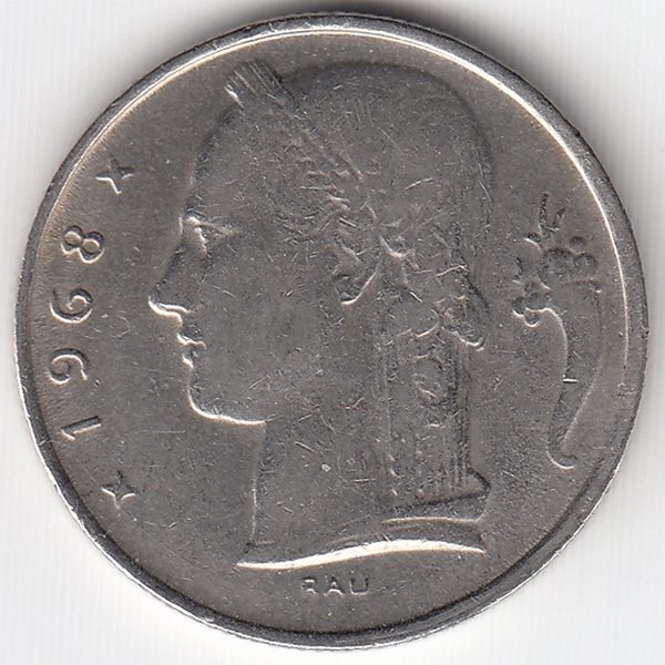 Бельгия (Belgie) 5 франков 1968 год