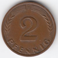 ФРГ 2 пфеннига 1965 год (F)