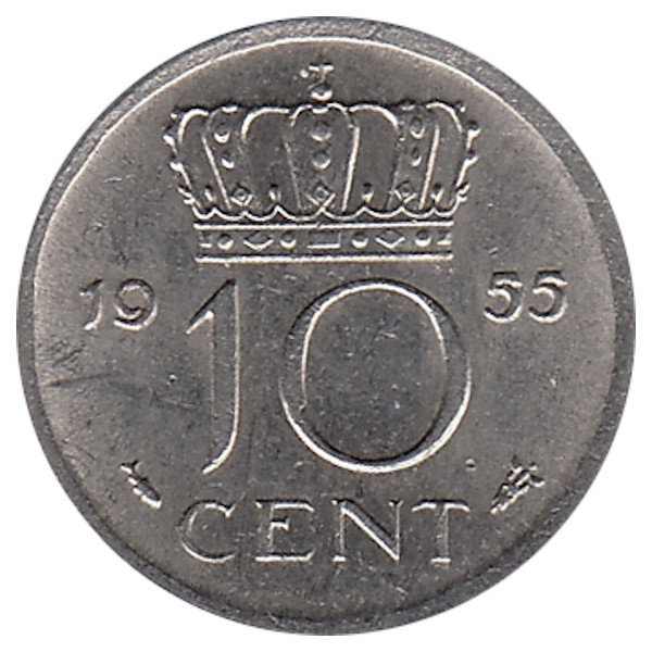 Нидерланды 10 центов 1955 год