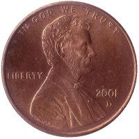США 1 цент 2001 год (D)