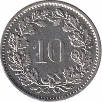 Швейцария 10 раппенов 1974 год