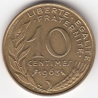 Франция 10 сантимов 1963 год