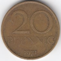 ГДР 20 пфеннигов 1971 год