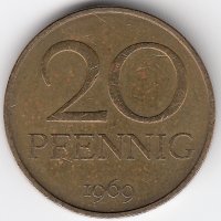 ГДР 20 пфеннигов 1969 год