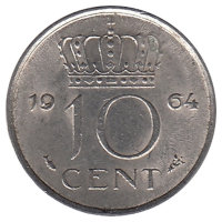 Нидерланды 10 центов 1964 год
