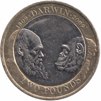Великобритания 2 фунта 2009 год (Чарльз Дарвин)