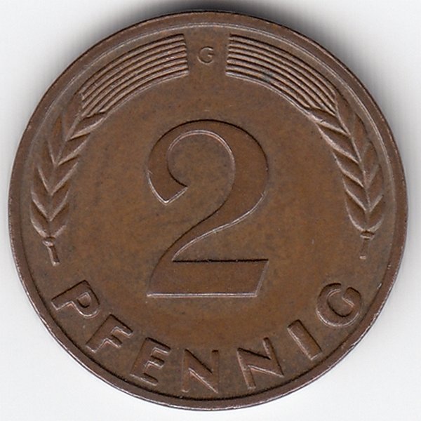 ФРГ 2 пфеннига 1966 год (G)
