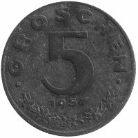 Австрия 5 грошей 1957 год
