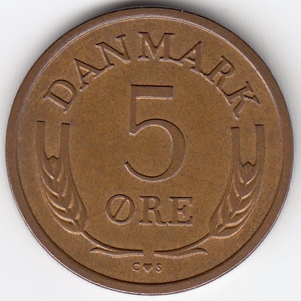 Дания 5 эре 1966 год
