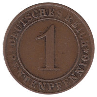 Германия (Веймарская республика) 1 рентенпфенниг 1924 год (А)