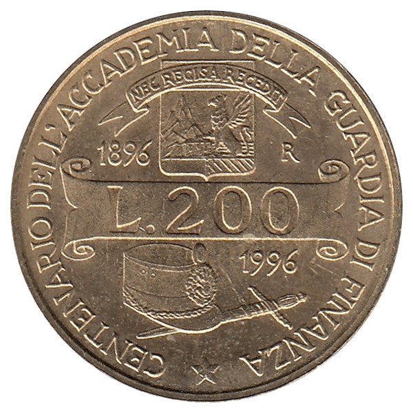 Италия 200 лир 1996 год (UNC)