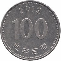 Южная Корея 100 вон 2012 год