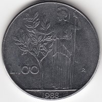 Италия 100 лир 1988 год