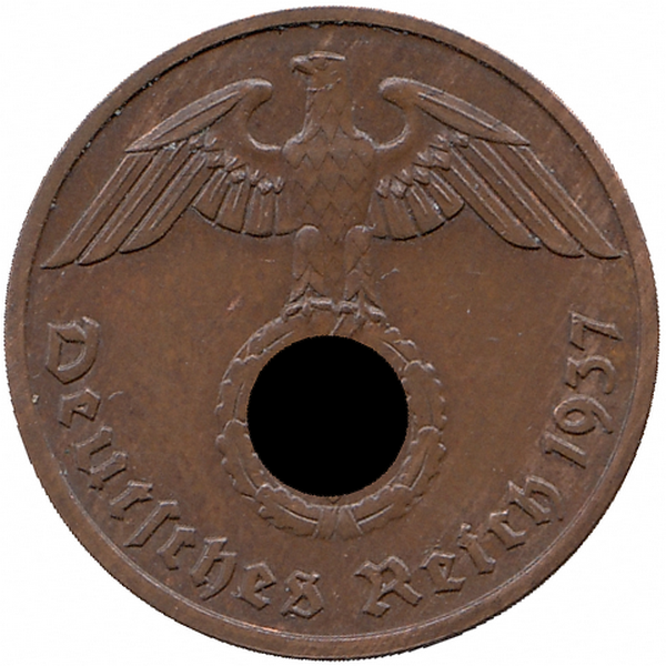 Германия (Третий Рейх) 2 рейхспфеннига 1937 год (F)