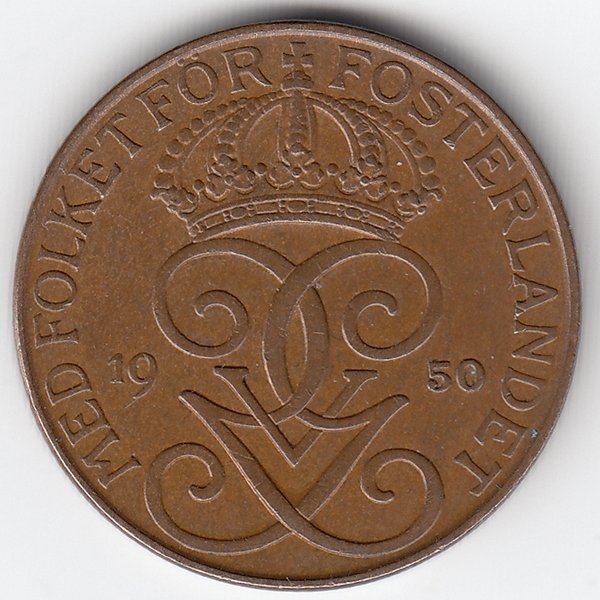 Швеция 5 эре 1950 год (бронза)