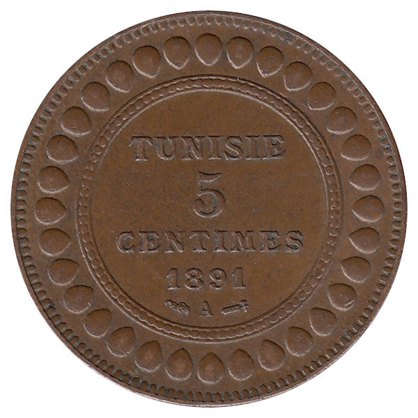 Тунис 5 сантимов 1891 год