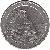 США 25 центов 2014 год (D). Национальный парк Арки.