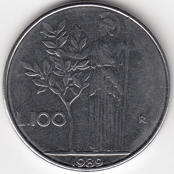 Италия 100 лир 1989 год