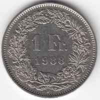 Швейцария 1 франк 1988 год (в)