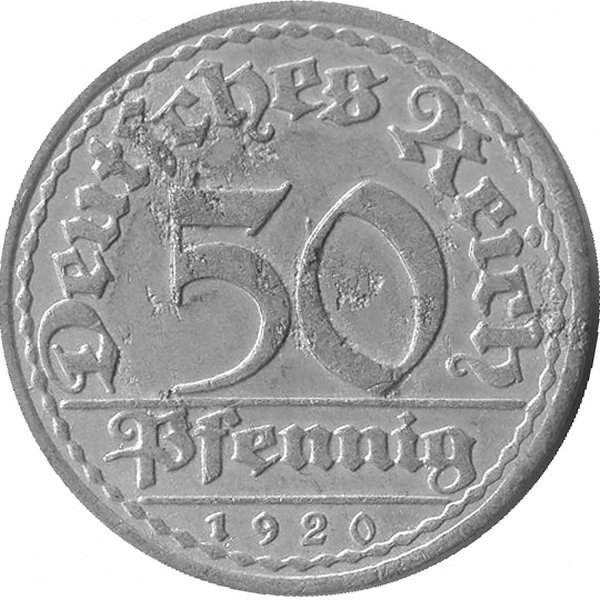 Германия (Веймарская республика) 50 пфеннигов 1920 год (А)
