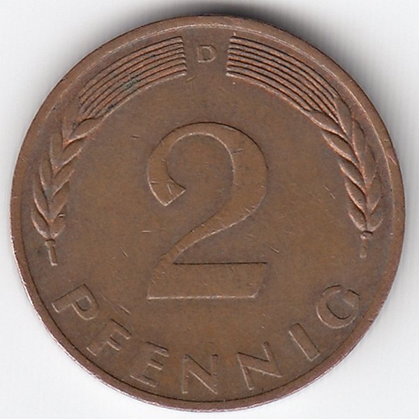 ФРГ 2 пфеннига 1971 год (D)