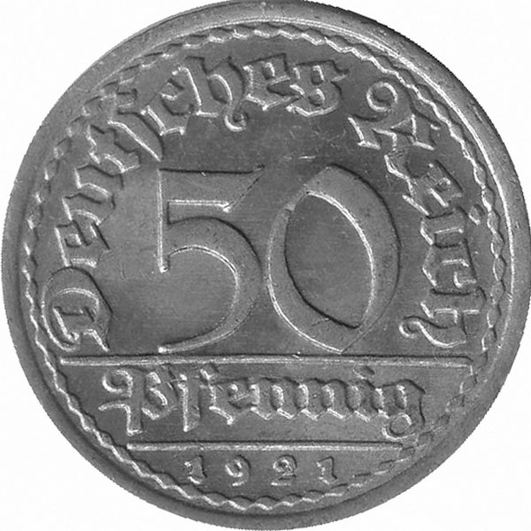Германия (Веймарская республика) 50 пфеннигов 1921 год (F)