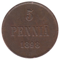 Финляндия (Великое княжество) 5 пенни 1898 год (F-FV)