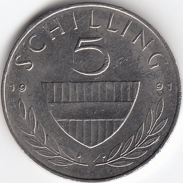 Австрия 5 шиллингов 1991 год