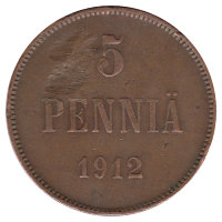 Финляндия (Великое княжество) 5 пенни 1912 год