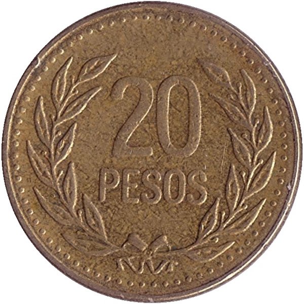 Колумбия 20 песо 1991 год
